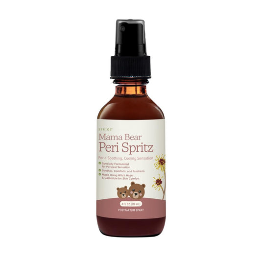 SPRIGS Peri Spritz, 4 Fl Oz | Perineal Spray for Postpartum Recovery | A Soothing Natural Herbal Formula with Witch Hazel & Organic Aloe & Comfrey | 360° Bottle Top for Easy Access to the Perineum