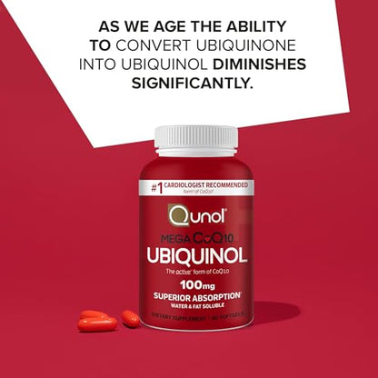 Qunol Ubiquinol CoQ10 100mg Softgels, Qunol Mega Ubiquinol 100mg - Superior Absorpti