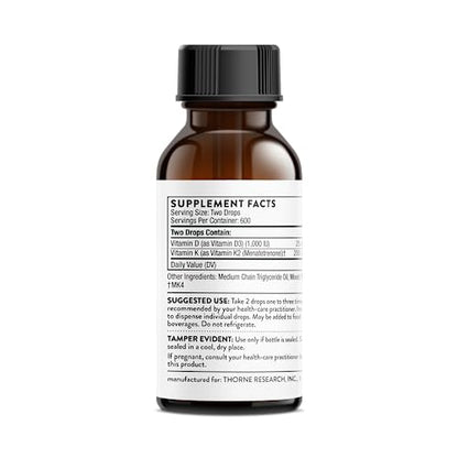 THORNE Vitamin D + K2 Liquid with a metered Dispenser - Vitamins D3 and K2 to Support