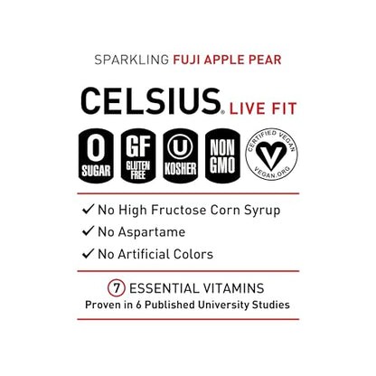 CELSIUS Sparkling Fuji Apple Pear, Functional Essential Energy Drink 12 Fl Oz (Pack of 12)