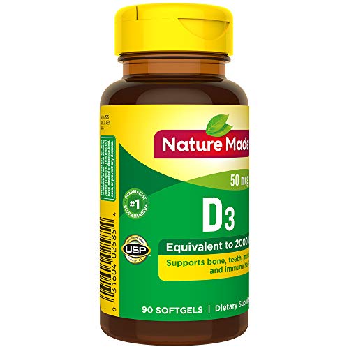 Nature Made Vitamin D3 2000 IU (50 mcg), Dietary Supplement for Bone, Teeth, Muscle