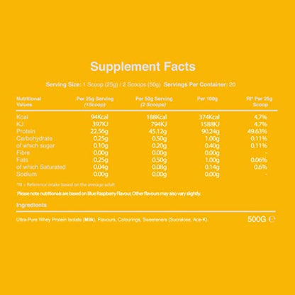 Warrior, Ultra-Pure Whey Protein Isolate 500g - Refreshing Fruit Protein - High Protein Low Carb
