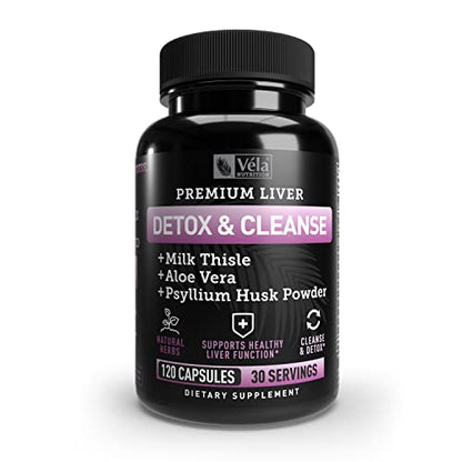 Véla Colon Cleanse & Liver Detox Formula Cleanse - 22 Herbs with Milk Thistle, Turmeric