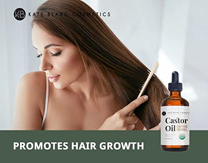 Kate Blanc Cosmetics Organic Castor Oil (4oz). 100% Pure, Cold Pressed, Hexane Free in a Glass Bottle
