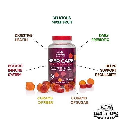 Country Farms Fiber Care Prebiotic Gummies, 6g of Fiber Per Serving, FOS from Beets