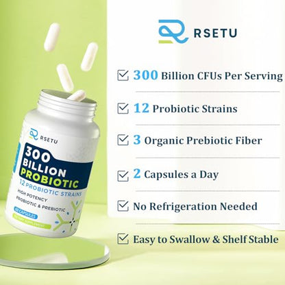 Probiotics for Women Men: 300 Billion CFU Probiotic High Potency + 12 Strains Organic