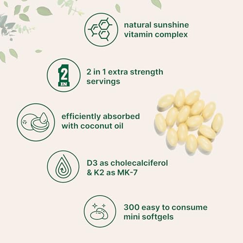 Vitamin D3 10000 iu Plus K2 (MK-7) 200 mcg, 300 Virgin Coconut Oil Softgels