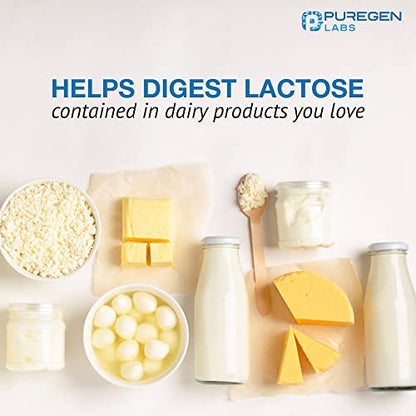 Puregen Labs Dairy Relief Natural Fast Acting Lactase Enzyme 3000 FCC, Lactose Intoleran