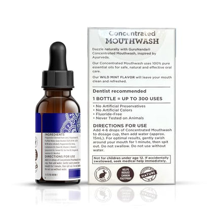 GuruNanda Concentrated Mouthwash (2 fl oz), Fluoride-Free, Mint Mouthwash with Natural