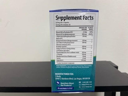 1 Body Brain Support - Bacopa Monnieri, Lion’s Mane for Memory & Focus