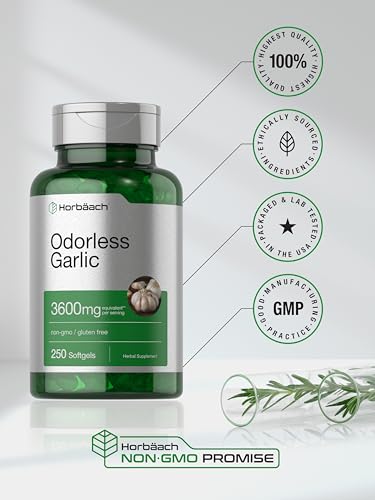 Odorless Garlic Softgels | 250 Count | Ultra Potent Garlic Extract | Non-GMO & Gluten Free