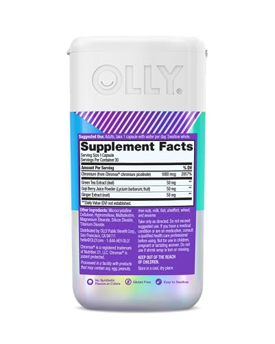 OLLY Combat Cravings, Metabolism & Energy Support Supplement,1000 mcg Chromium