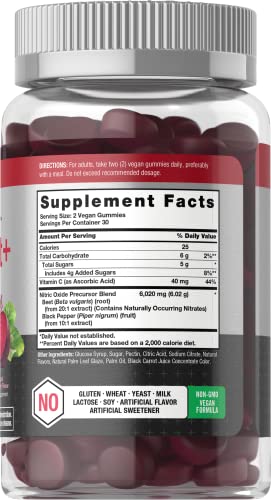 Nitric Oxide Beet Root Gummies | 60 Count | with Nitrates | Natural Strawberry Flavor