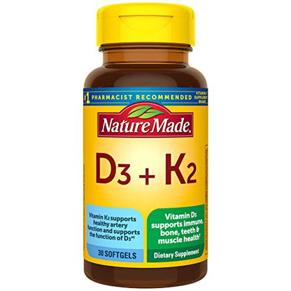 Nature Made Vitamin D3 K2, 5000 IU (125 mcg) Vitamin D, Dietary Supplement for Bone