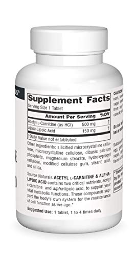 Source Naturals Acetyl L-Carnitine & Alpha-Lipoic Acid 650mg - 60 Tablets