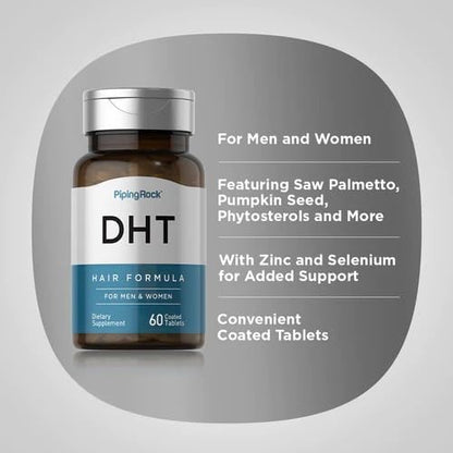 Piping Rock DHT Advanced Hair Formula Supplement | 60 Tablets | with Saw Palmetto, Pumpkin Seed and Phytosterol | for Men and Women | Non-GMO, Gluten Free