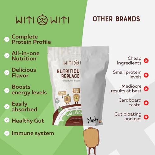 WitiWiti Vegan Meal Replacement, Unflavored - Plant Based Protein Powder 23g