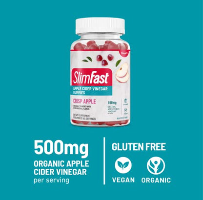 SlimFast Apple Cider Vinegar Gummies, Dietary Supplement with 500mg Organic Apple Cider