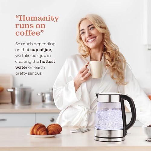 Speed-Boil Electric Kettle For Coffee & Tea - 1.7L Water Boiler 1500W, Borosilicate Glass