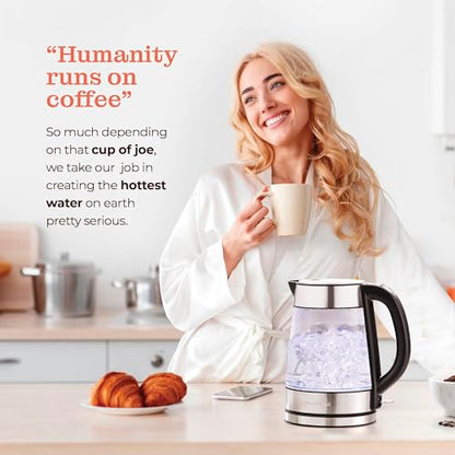 Speed-Boil Electric Kettle For Coffee & Tea - 1.7L Water Boiler 1500W, Borosilicate Glass