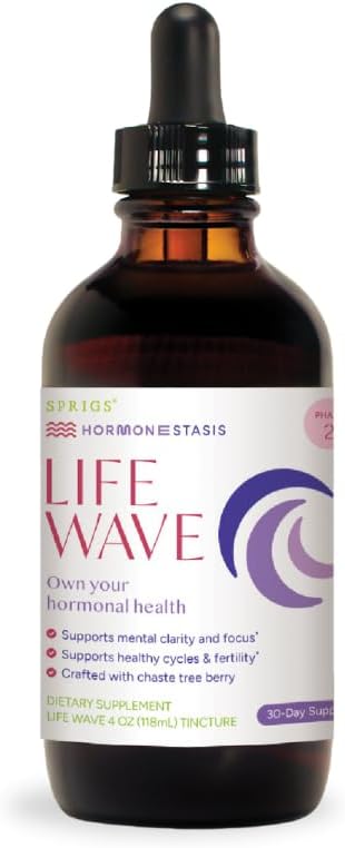 SPRIGS Life Wave Phase 2 Hormonal Support Kit for Women | Supplements for Healthy Hormone Balance, Regular Menstrual Cycle, Balanced Mood & Fertility | 4Oz Herbal Tincture & 60 Wheat Germ Oil Softgels