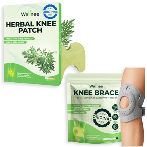 Wellnee Knee Support & Pain Relief Bundle – Herbal Knee Patch + Compression Knee Brace with Silicone Padding – Natural Joint Comfort, Stability & Recovery Support for Daily Use, Sports & Walking