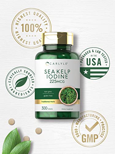 Sea Kelp Iodine Supplement | 225mcg | 300 Tablets | Non-GMO, Gluten Free | Traditional