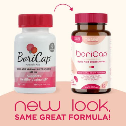 BoriCap - Boric Acid Suppositories for Women - 600 mg - Vaginal Health, pH Balance, Itch & Odor - Natural