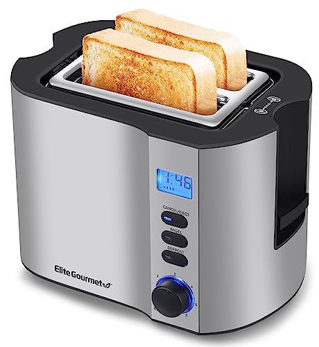 Elite Gourmet ECT2145 Extra Wide Slot 2-Slice Toaster, Bagel Function Reheat, Defrost