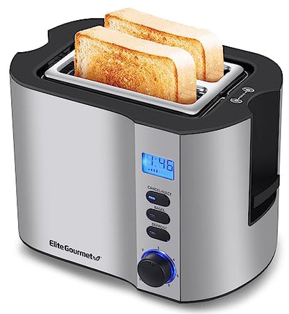 Elite Gourmet ECT2145 Extra Wide Slot 2-Slice Toaster, Bagel Function Reheat, Defrost