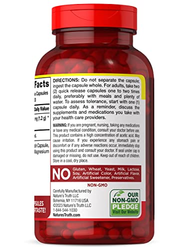 Nature's Truth Apple Cider Vinegar Capsules | 1200mg | 200 Pills | Extra Strength | Value Size