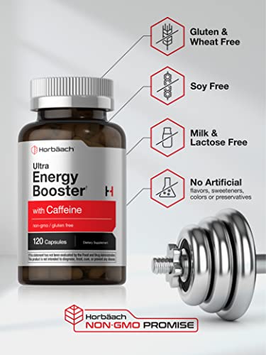 Ultra Energy Supplement | 120 Capsule Pills | with Caffeine & Vitamin B12 | Daily Energy Booster
