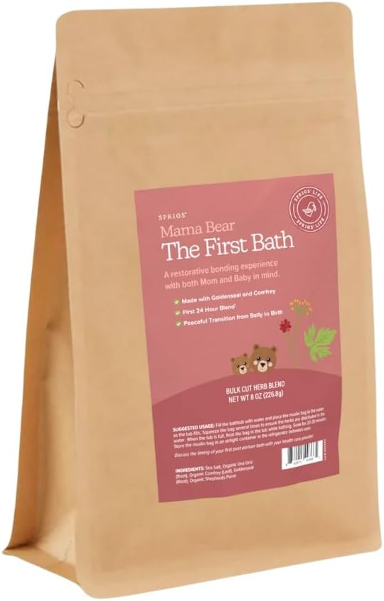 SPRIGS Mama Bear The First Bath, 8 Oz | Natural Herbal Postpartum Recovery Soak | Reusable Bathtub Bag with Sea Salt & Soothing Herbs like Uva Ursi & Goldenseal | For Postnatal Bathing & Perineal Care