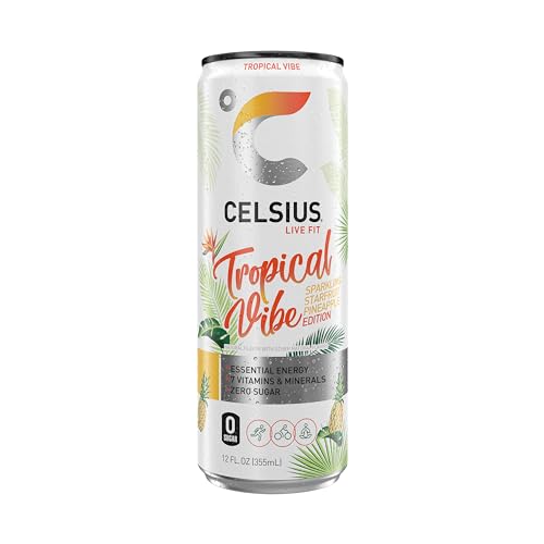CELSIUS Sparkling Tropical Vibe, Functional Essential Energy Drink 12 Fl Oz (Pack of 12)