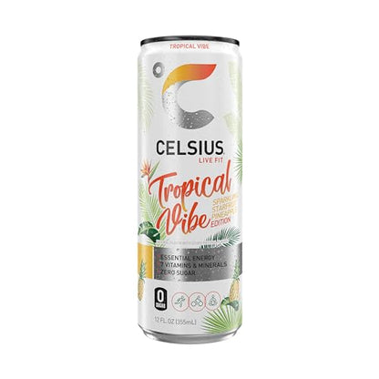 CELSIUS Sparkling Tropical Vibe, Functional Essential Energy Drink 12 Fl Oz (Pack of 12)