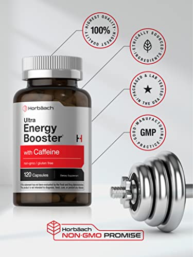 Ultra Energy Supplement | 120 Capsule Pills | with Caffeine & Vitamin B12 | Daily Energy Booster