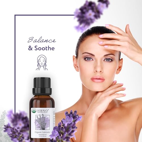HBNO Organic Lavender Essential Oil - 1 oz (30ml) Value Size - USDA Certified Organic Lavender