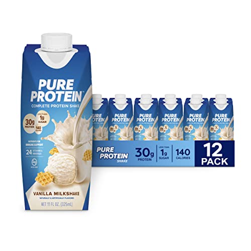 Pure Protein Vanilla Protein Shake, 30g Complete Protein, Vitamins A, C, D, and E plus 