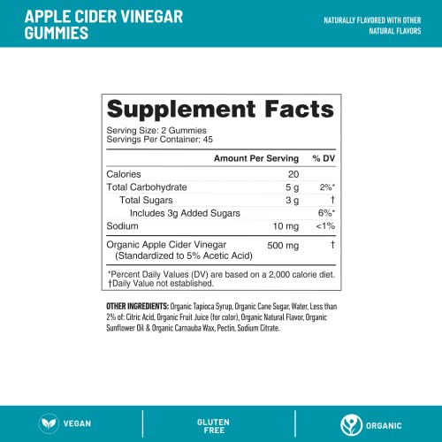 SlimFast Apple Cider Vinegar Gummies, Dietary Supplement with 500mg Organic Apple Cider