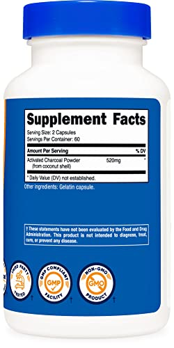 Nutricost Activated Charcoal 520mg, 120 Capsules - Premium Powder, Non-GMO & Gluten