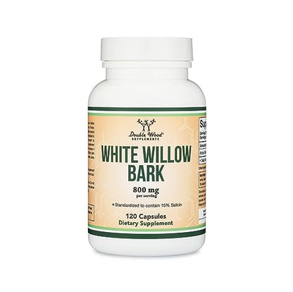 White Willow Bark Capsules 800mg per Serving, 120 Count (Willow Bark Extract Std.
