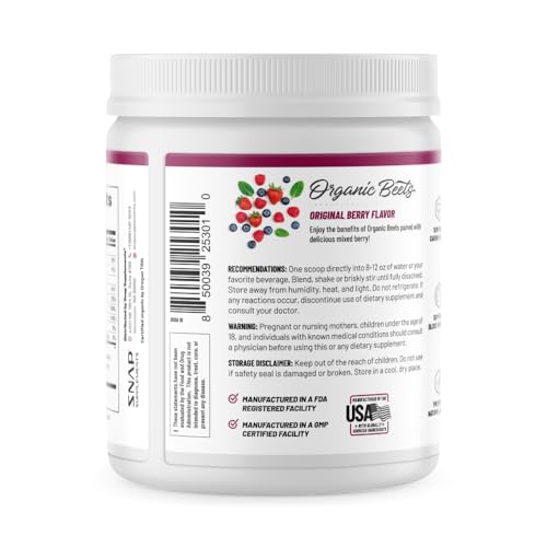 Snap Supplements USDA Organic Beet Root Powder, 3-in-1 Nitric Oxide Supplement