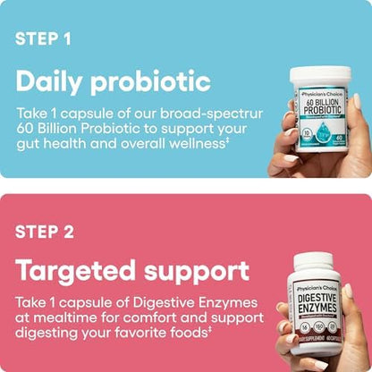 Physician's CHOICE Complete Gut Health Bundle for Bloating, Digestive Health, Immune, & GLP-1 Support - 60 Billion Probiotic 30CT + Digestive Enzymes 90CT + Easy Mix Fiber Powder 30CT