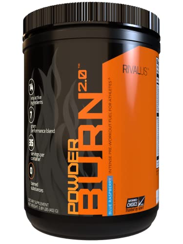 Rivalus Powder Burn 2.0 Pre Workout Supplement, Blue Raspberry, 0.89 Pounds