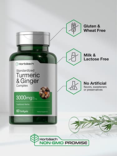 Turmeric and Ginger Supplement 3000 mg | 60 Softgel Capsules | Turmeric Curcumin Complex