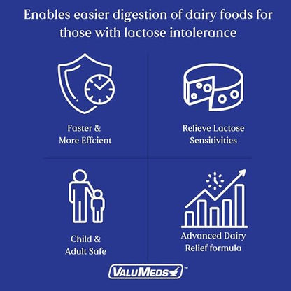 ValuMeds Fast Acting Dairy Relief Lactose Enzymes, 120 Softgels, Help Prevent Gas