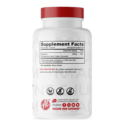 Metabolic Nutrition Magnesium, 650mg per Serving, Non-GMO, Vegan, Gluten Free