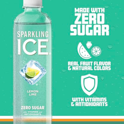 Sparkling Ice, Lemon Lime Sparkling Water, Zero Sugar Flavored Water, with Vitamins