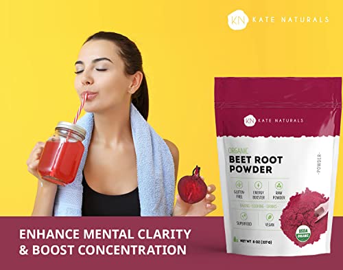 Kate Naturals Beet Root Powder for Baking & Smoothies (8oz) USDA Organic Beetroot Powder