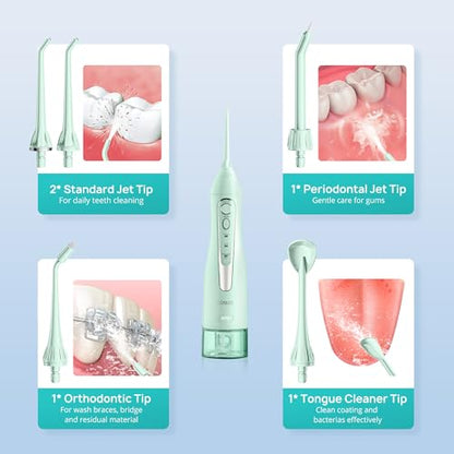 Water Dental Teeth Flosser Pick: 300ML Rechargeable Travel Irrigation Cleaner IPX7 Waterproof Portable Cordless Teeth Cleaning Pink and Green